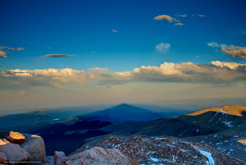 Mountain Peak at Sunset — Blue, Serene, Photograph