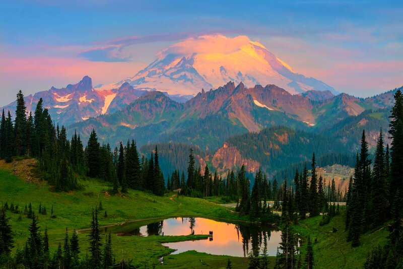 Mountain Peak at Sunset — Blue, Serene