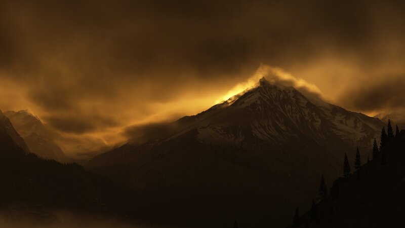 Mountain Peak at Sunset — Brown, Dramatic