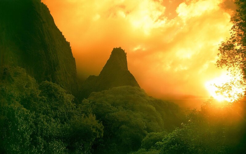 Mountain Peak at Sunset — Orange, Dramatic, Photograph, Mountains