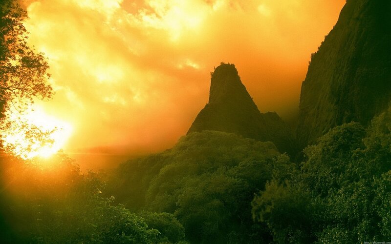 Mountain Peak at Sunset — Orange, Dramatic, Photograph, Sun