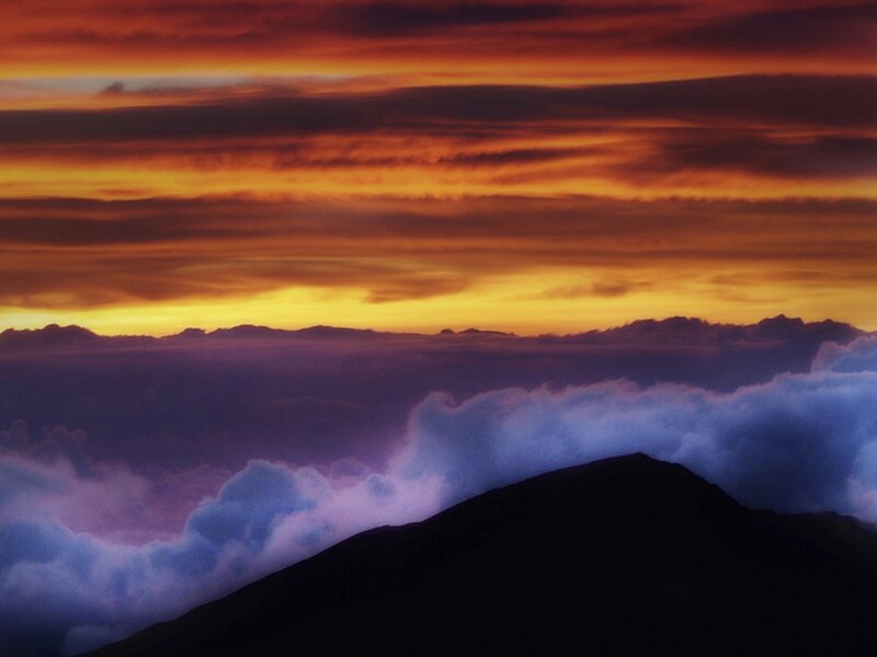 Mountain Peak at Sunset — Orange, Dramatic, Photograph