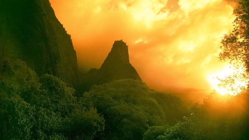 Mountain Peak at Sunset — Orange, Dramatic