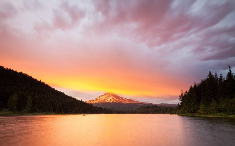 Mountain Peak at Sunset — Orange, Serene, Photograph