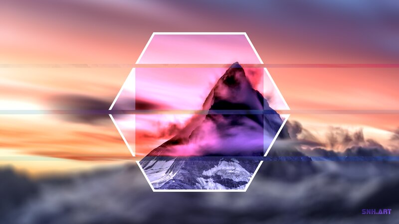 Mountain Peak at Sunset — Pink, Dramatic, Digital Art