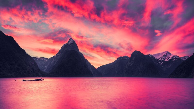 Mountain Peak at Sunset — Pink, Dramatic