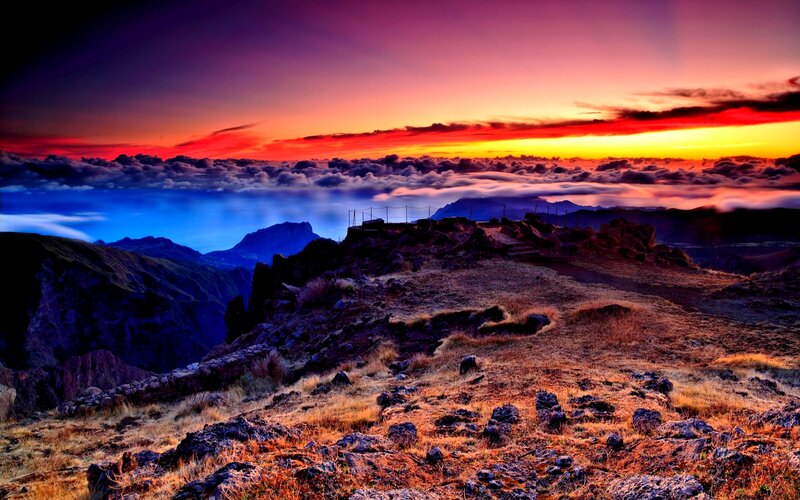 Mountain Peak at Sunset — Purple, Dramatic, Photograph