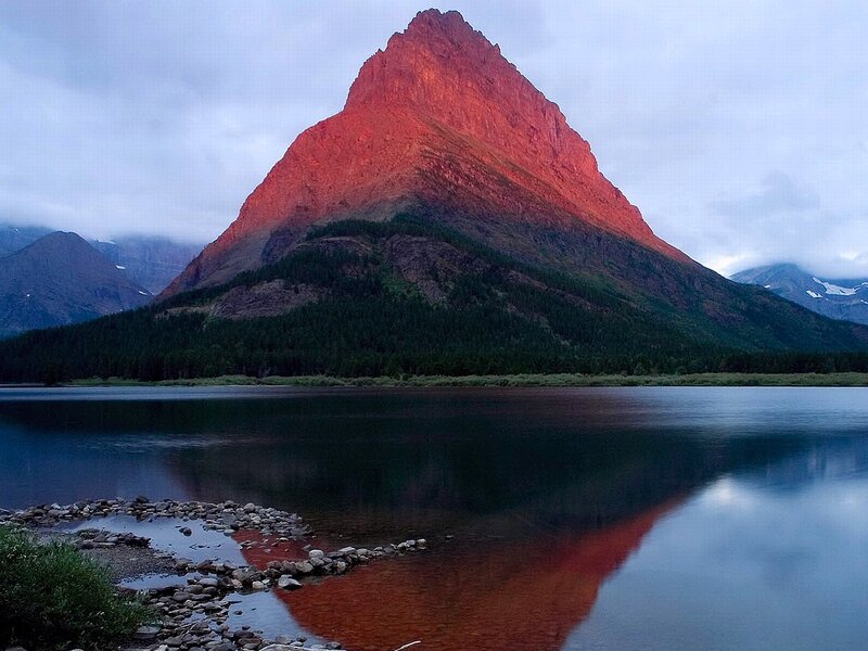 Mountain Peak at Sunset — Red
