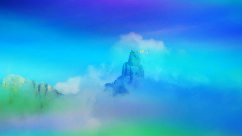 Mountain Peak in Clouds — Blue
