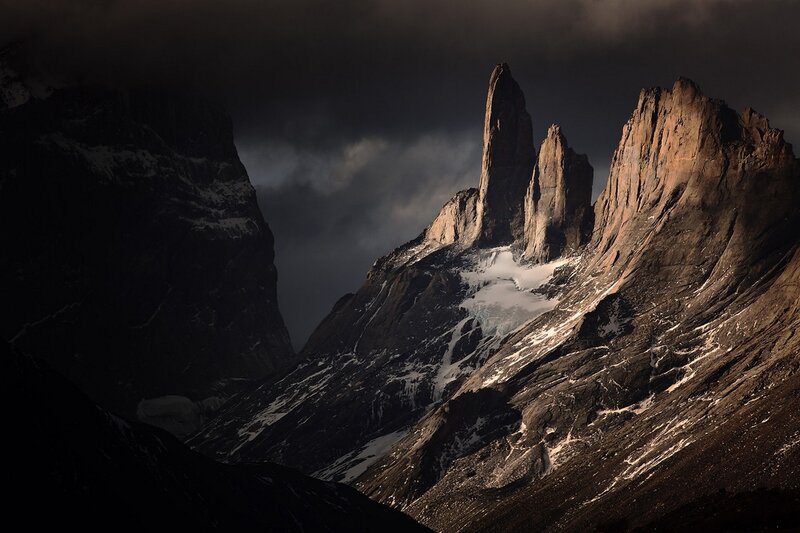 Mountain Peak in Clouds — Brown, Dramatic, Photograph