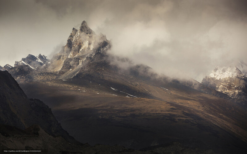 Mountain Peak in Clouds — Brown