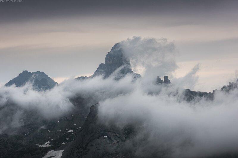 Mountain Peak in Clouds — Gray, Dramatic, Morning