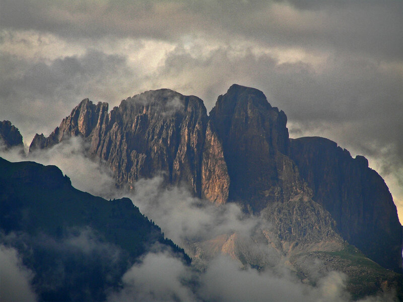 Mountain Peak in Clouds — Gray, Dramatic, Photograph, Rock, Sky