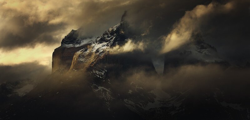 Mountain Peak in Clouds — Gray, Dramatic, Sunset