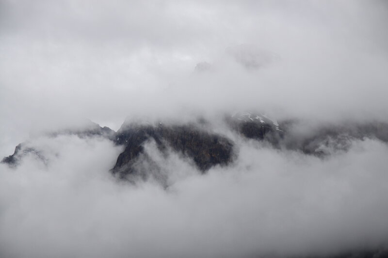 Mountain Peak in Clouds — Gray