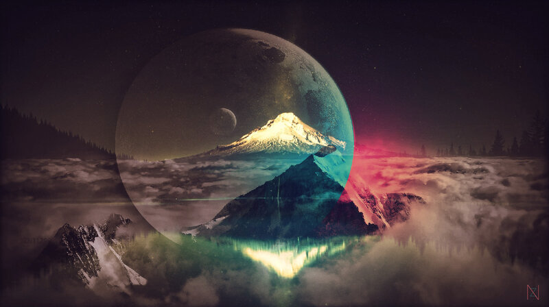 Mountain Peak in Clouds — Purple