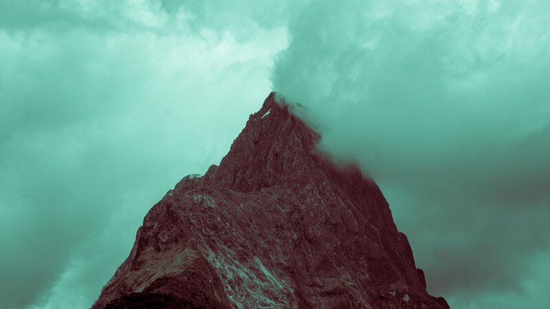 Mountain Peak in Clouds — Teal