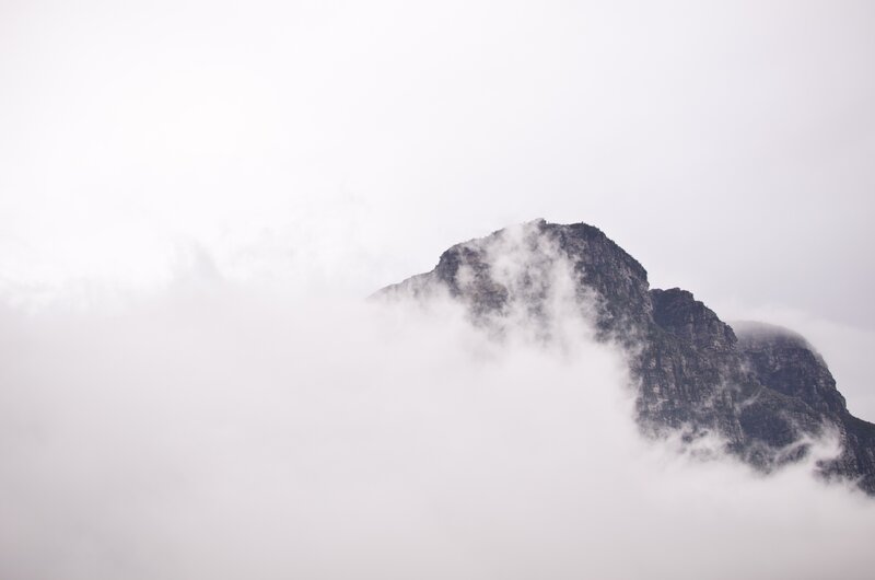 Mountain Peak in Clouds — White, Misty