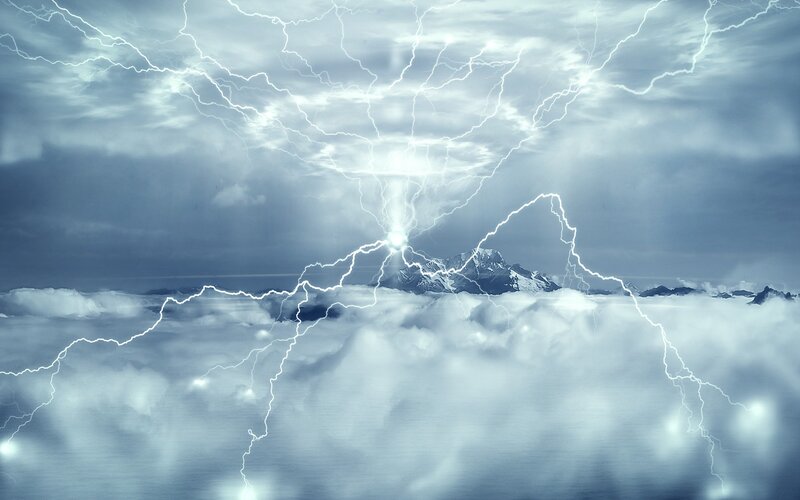 Mountain Peak in Storm — Blue