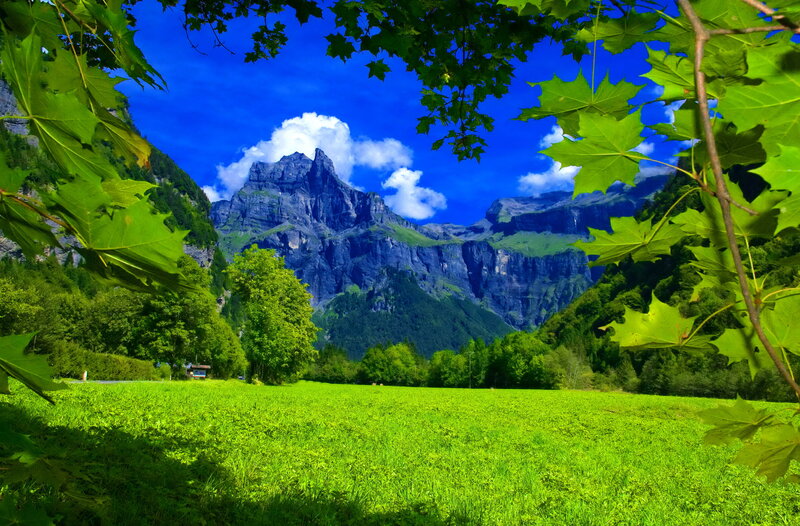 Mountain Peak in Valley — Green
