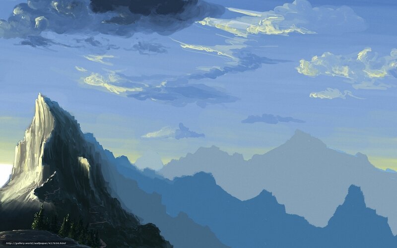 Mountain Peak Landscape — Blue, Serene