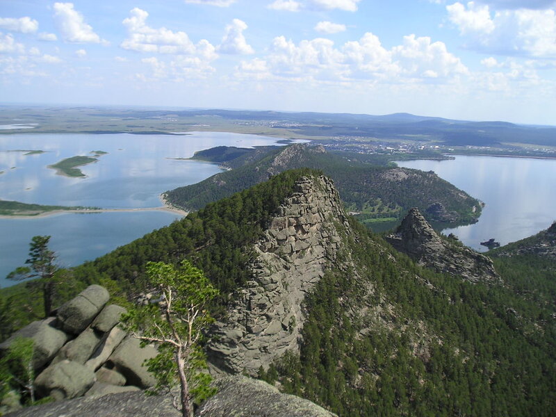 Mountain peak overlooking a lake