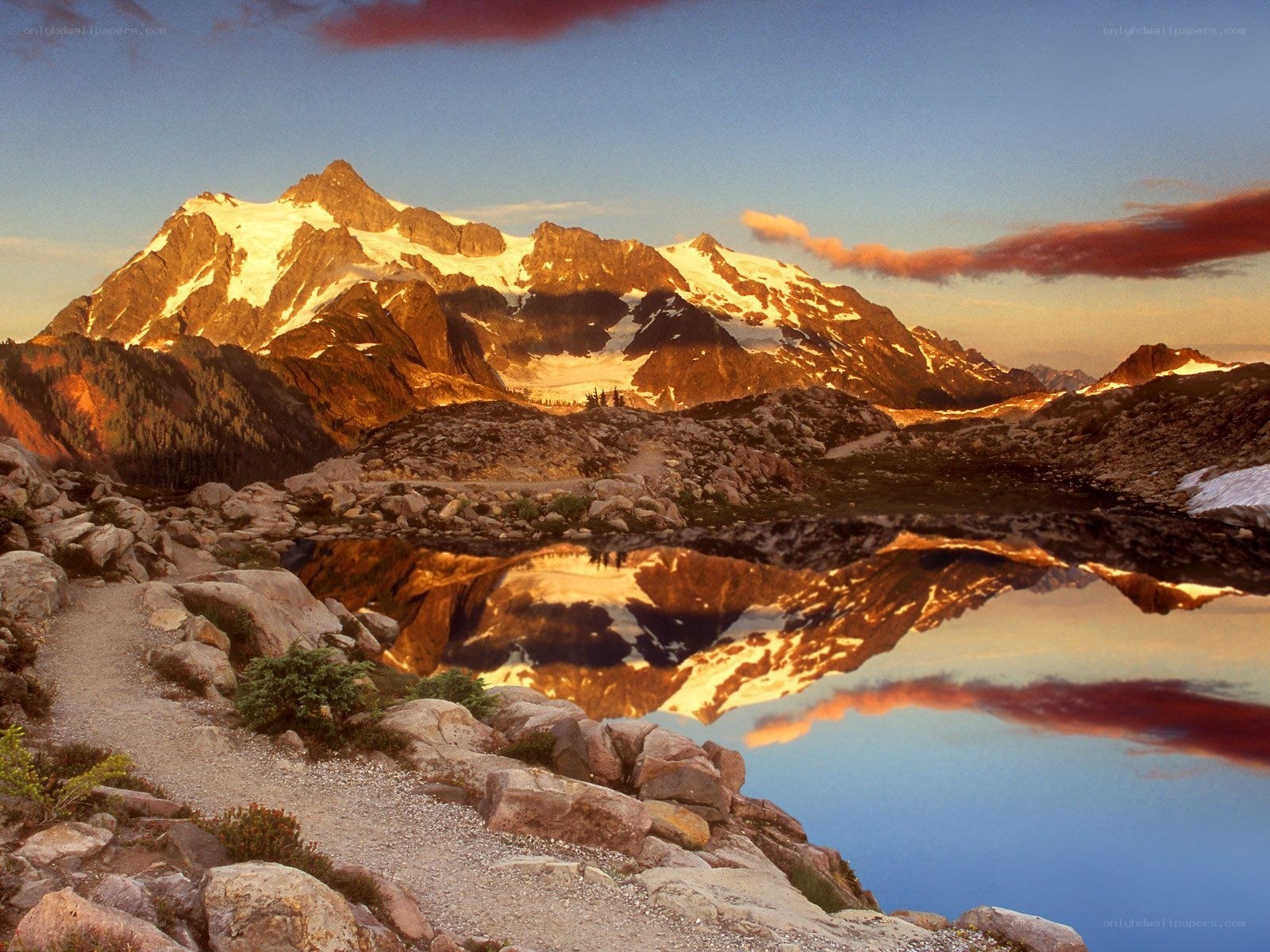 Mountain peak reflected in lake