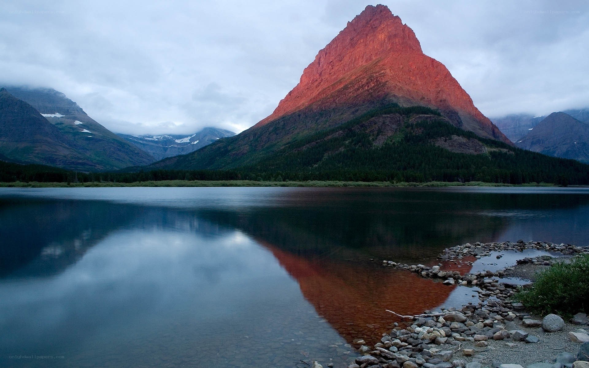 Mountain peak reflected in lake