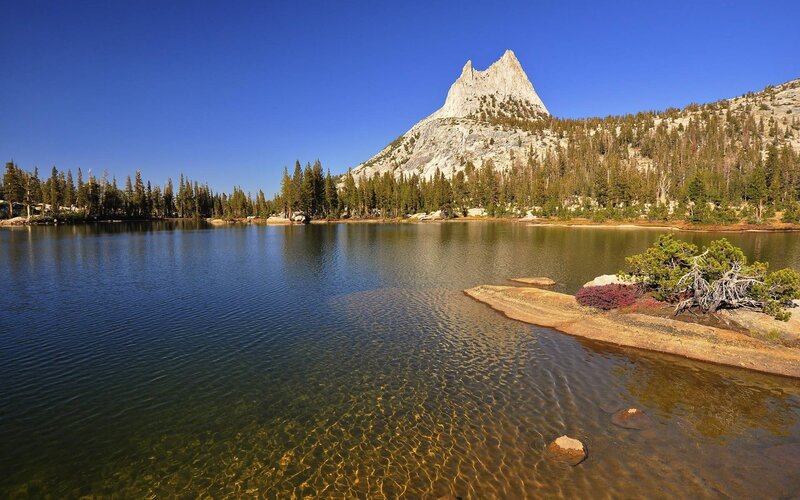 Mountain Peak Reflected in Lake — Blue