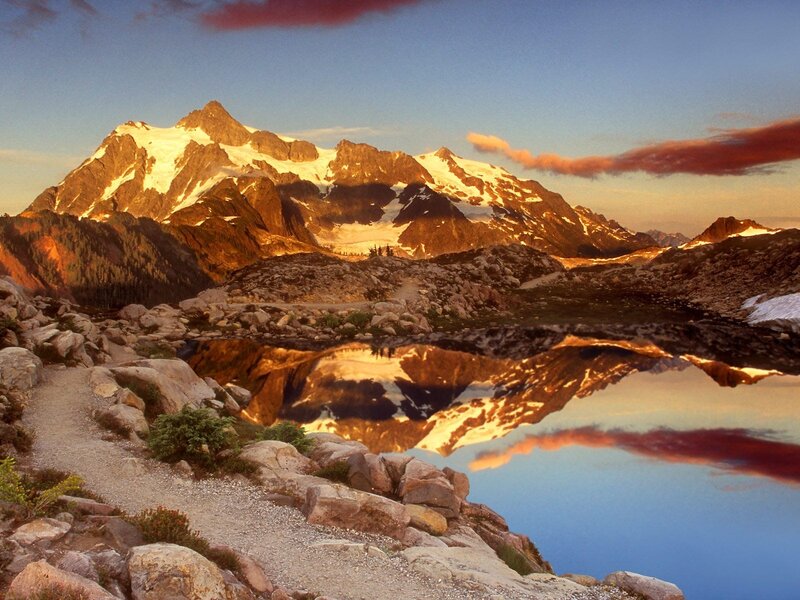 Mountain peak reflected in lake