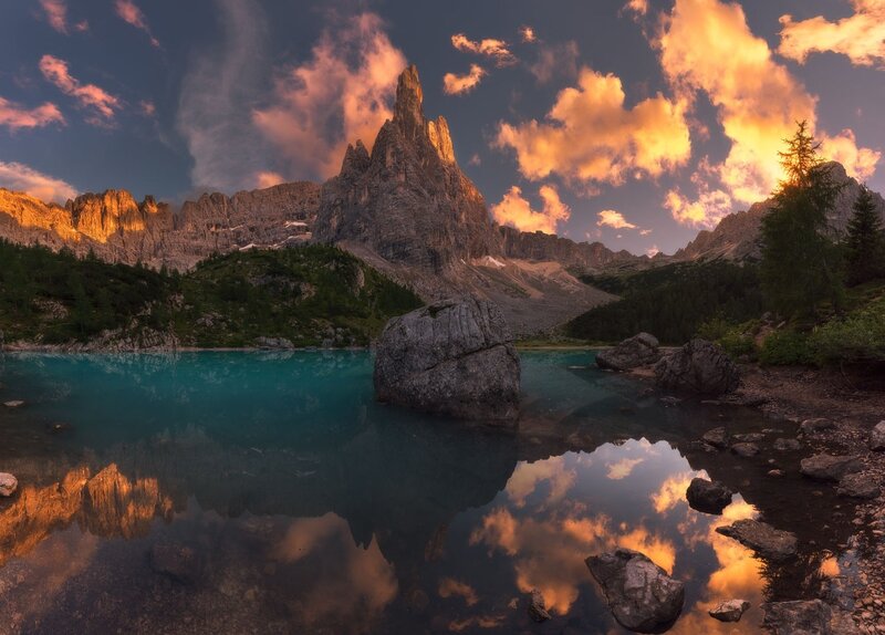 Mountain Peak Reflection — Blue, Dramatic