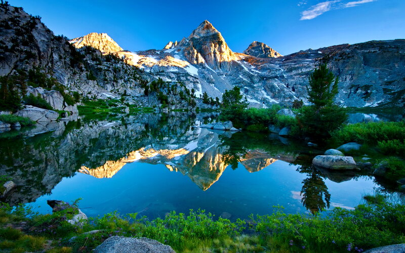 Mountain Peak Reflection — Blue, Serene, Morning, Photograph