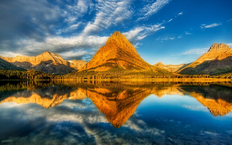 Mountain Peak Reflection — Blue, Serene, Sunrise