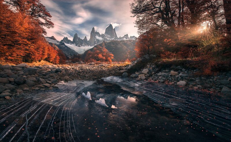Mountain Peak Reflection — Orange, Serene, Autumn
