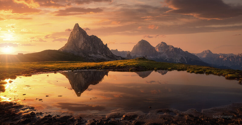 Mountain Peak Reflection — Orange, Serene, Sunset