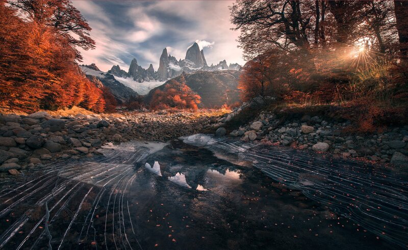 Mountain Peak Reflection — Orange, Serene