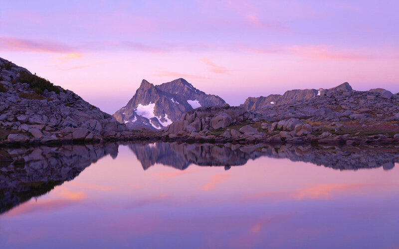 Mountain Peak Reflection — Purple, Serene, Sunset