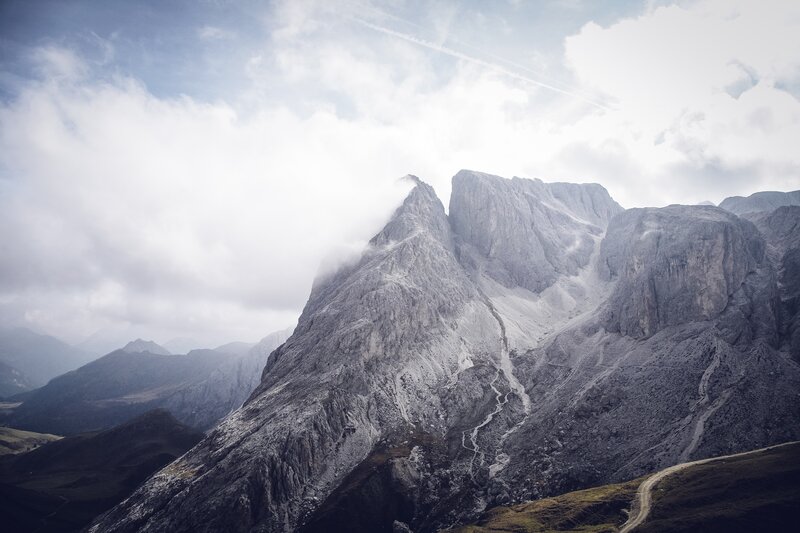 Mountain peak shrouded in clouds