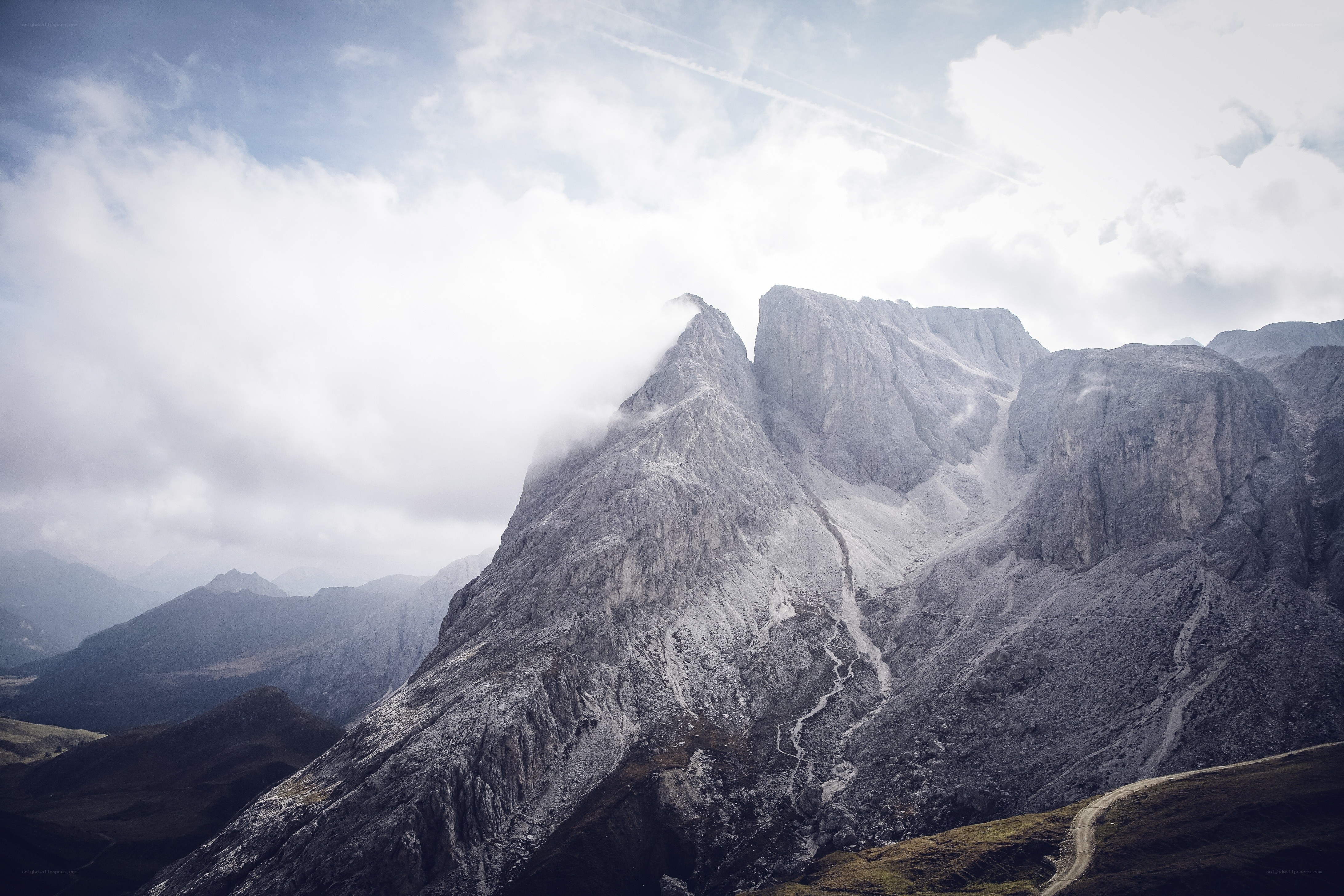 Mountain peak shrouded in clouds
