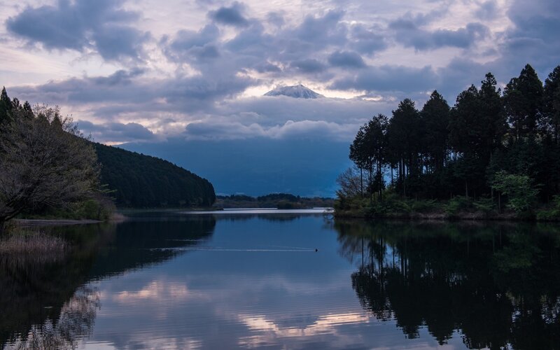 Mountain Peak Through Clouds — Blue, Serene