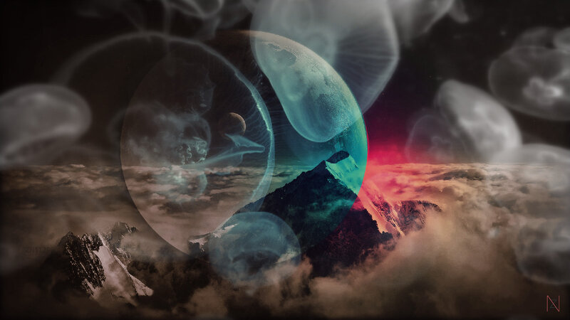 Mountain Peak Through Clouds — Teal
