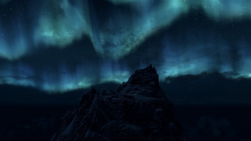Mountain Peak under Aurora — Blue