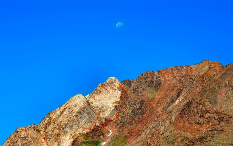 Mountain Peak under Moon — Blue