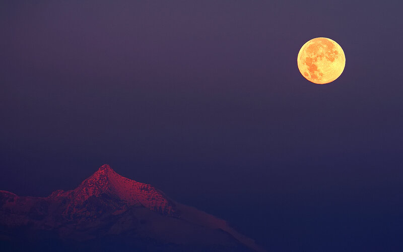Mountain Peak under Moon — Purple