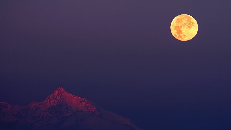 Mountain Peak under Moon