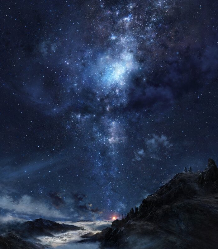 Mountain Peak under Stars — Blue