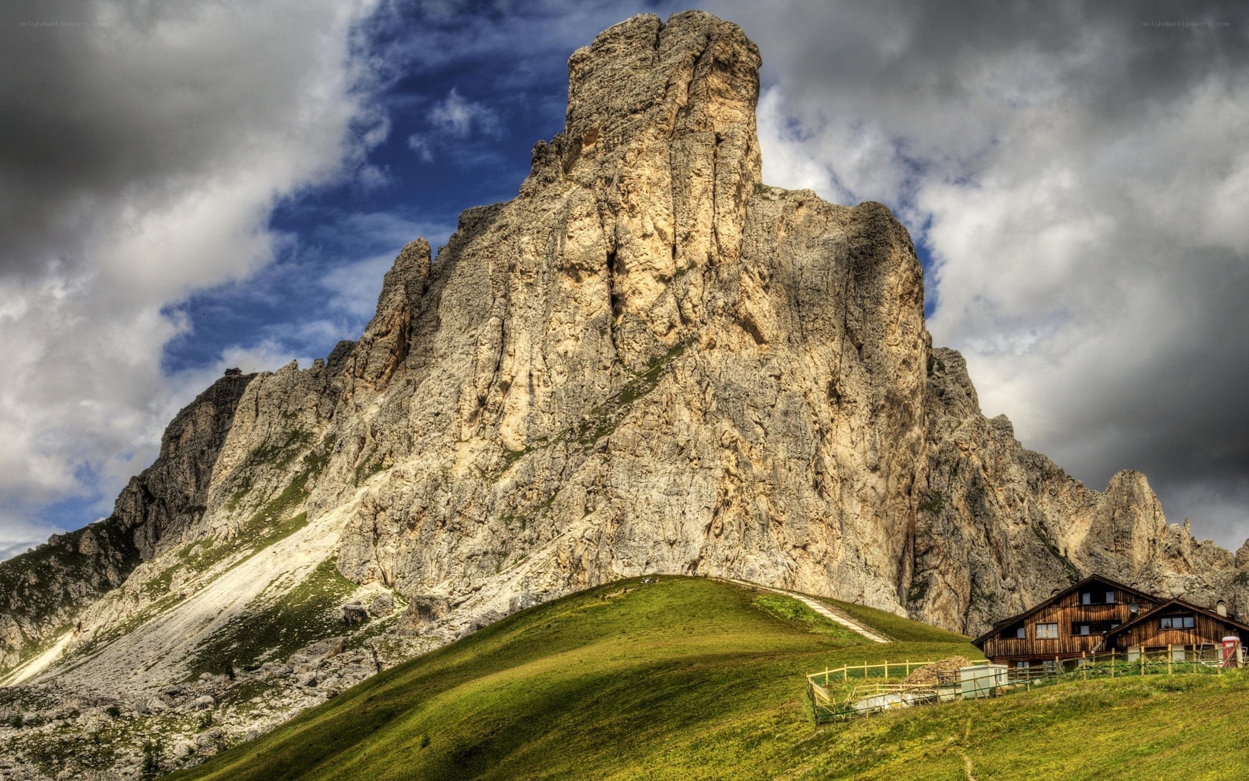Mountain peak with alpine hut