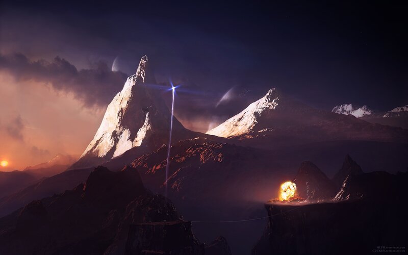 Mountain Peak with Beam — Purple