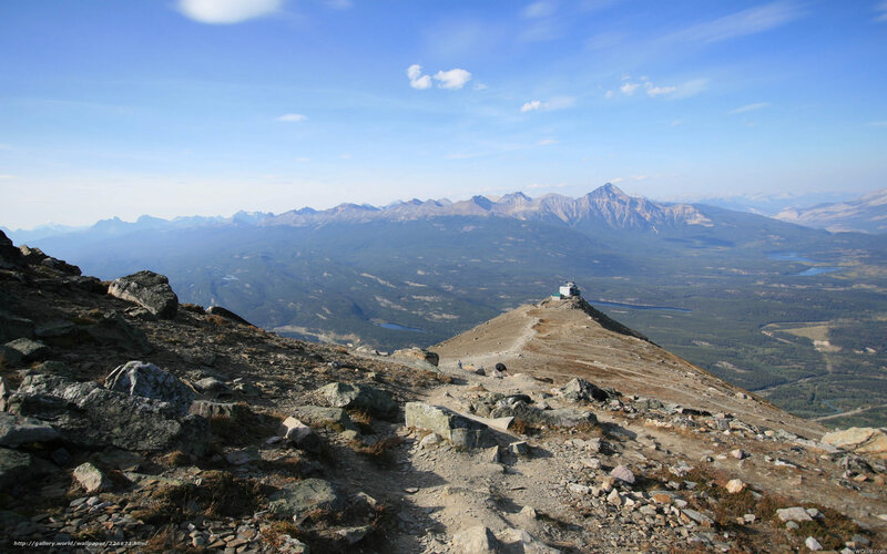 Mountain Peak with Building — Blue