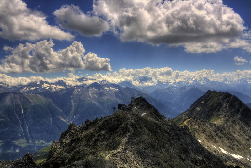Mountain Peak with Cable Car — Blue, Dramatic, Afternoon